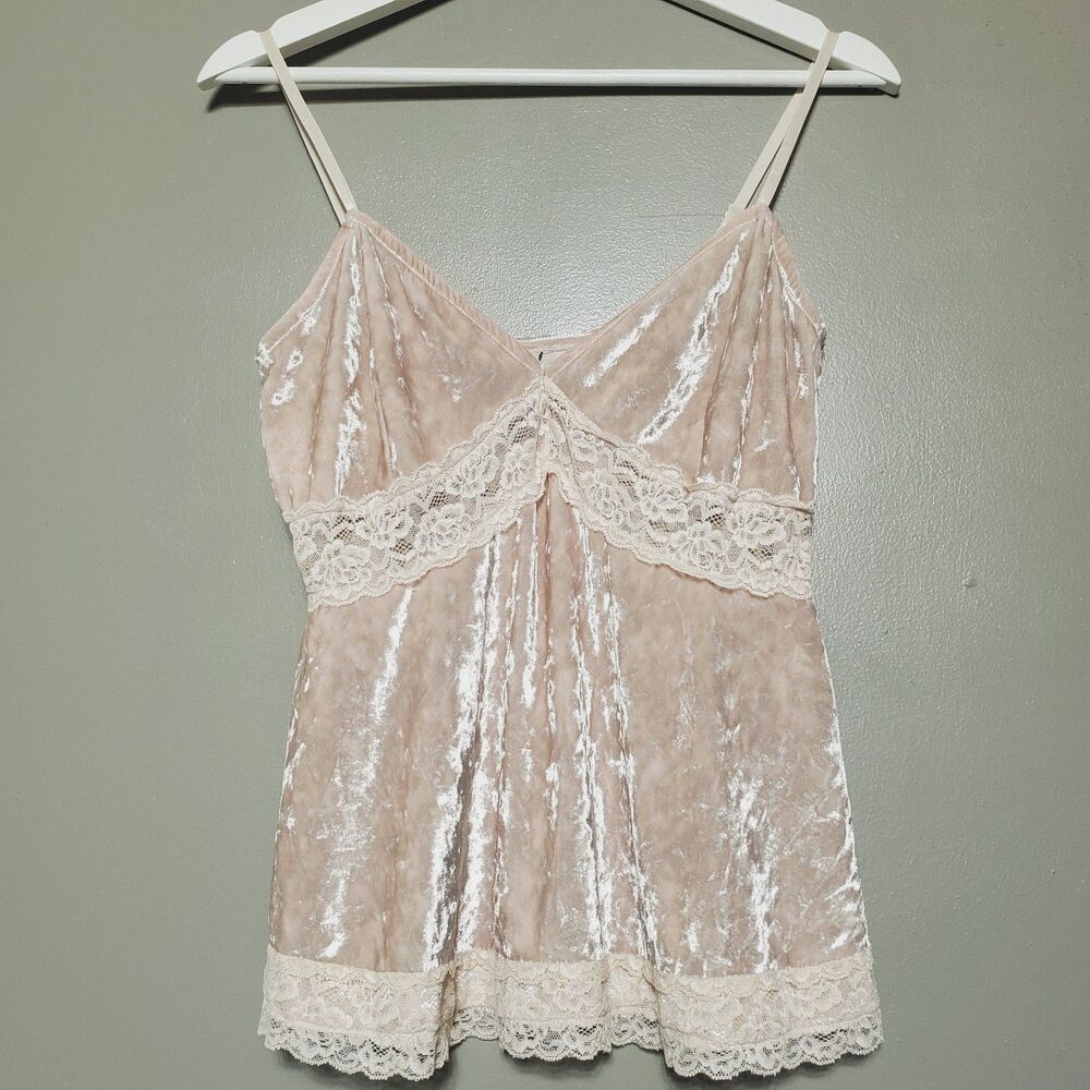 American Rag Lace Trimmed Crushed Velvet Cami Juniors Size Small Coquette READ